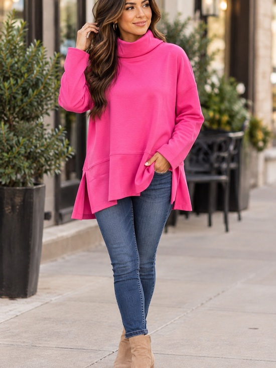 Dear Scarlett Sweaters - Dear Scarlett Cowl Neck Sweater – Hot Pink 🩷